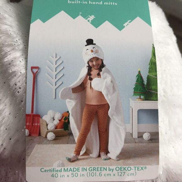 New Pillowfort Snowman Hooded Blanket Built-in Hand Mitts 40x50 Inches Christmas - Picture 7 of 7